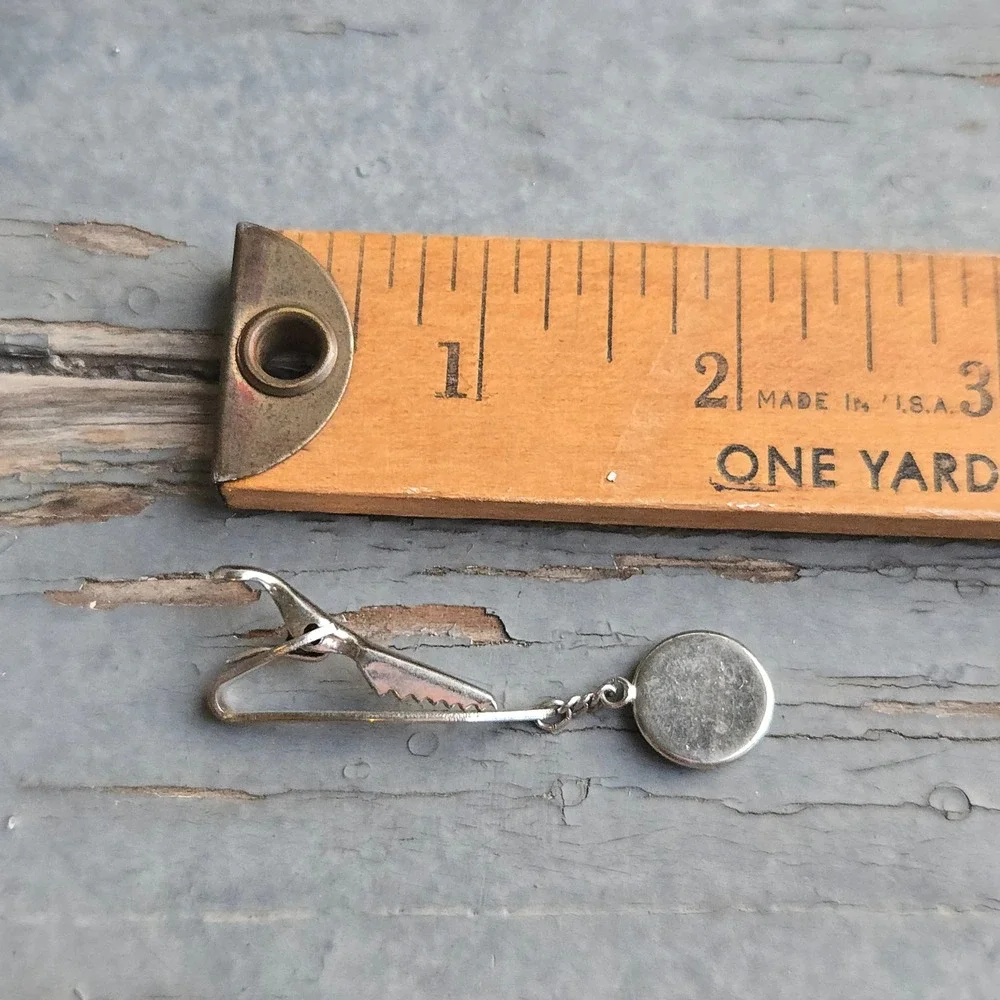 VTG Intaglio Greek Tie Clip Dangle Chain OS Mens Silver Black  Roman Profile EUC
